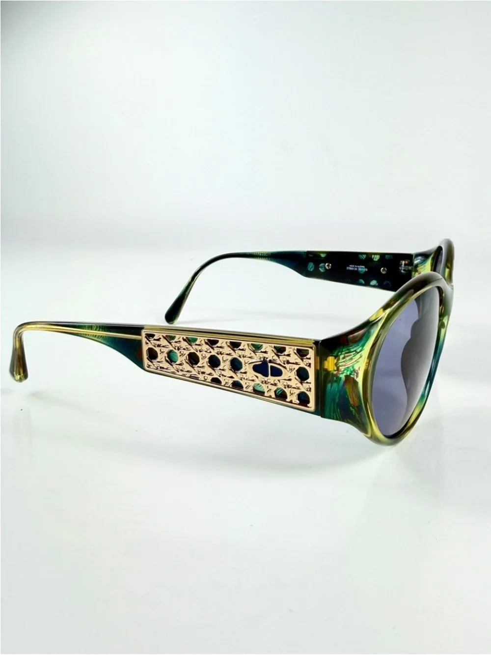 Vintage Dior 2766A 50 Sunglasses Deadstock VFC Box Set Green Gold Cannage